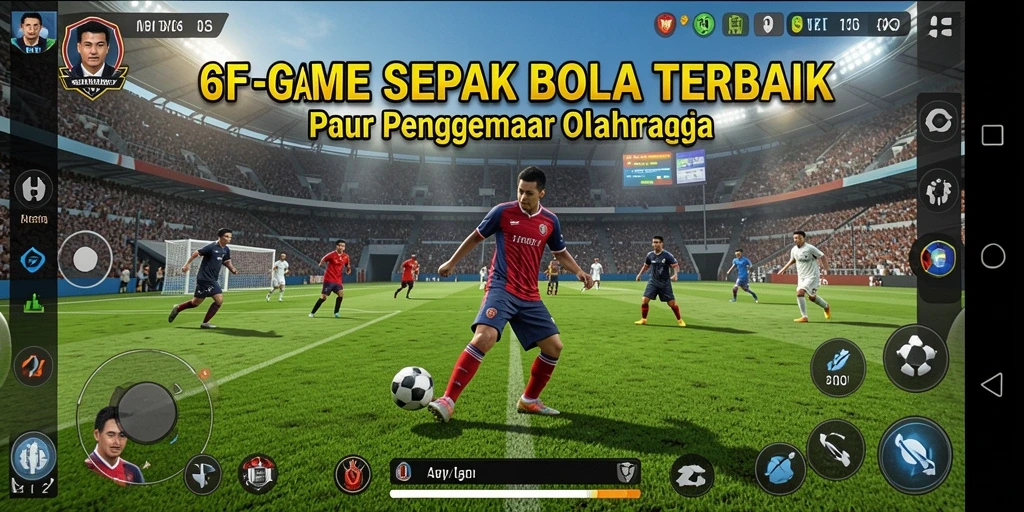 Screenshot utama 6CF menampilkan aksi seru dalam pertandingan sepak bola.