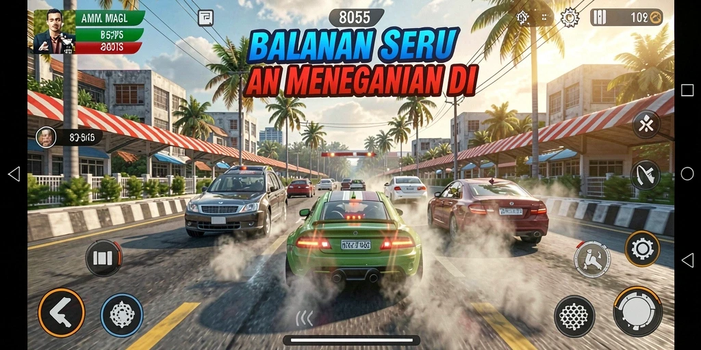 Gameplay Racing seru dengan mobil cepat dan lintasan menantang.