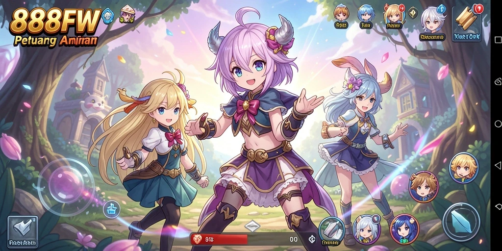 Tampilan gameplay seru di 888FW dengan karakter Anime favorit.