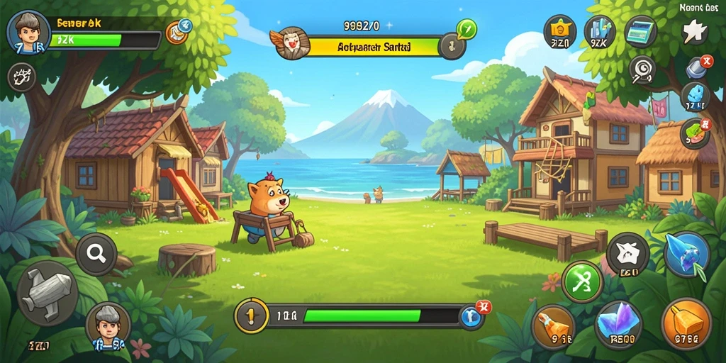Screenshot gameplay 9ZK yang menampilkan level seru dan karakter unik.
