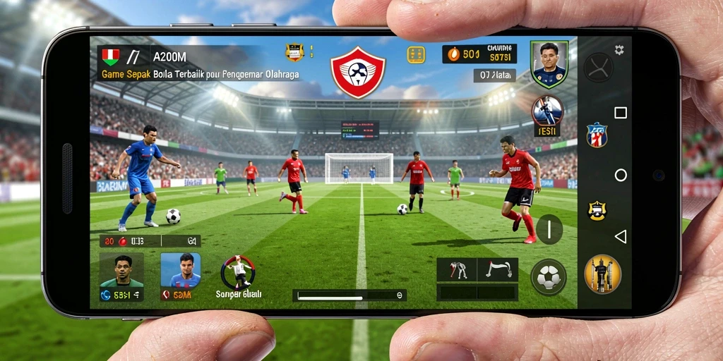 Tampilan gameplay A200M dengan aksi sepak bola yang mendebarkan.
