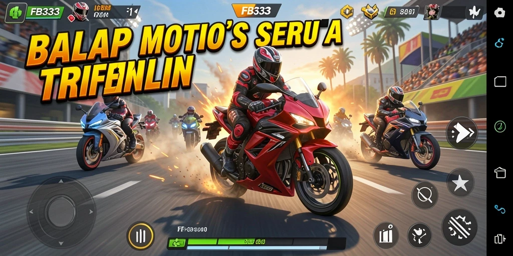 Screenshot FB333 menampilkan aksi balap motor yang mendebarkan.