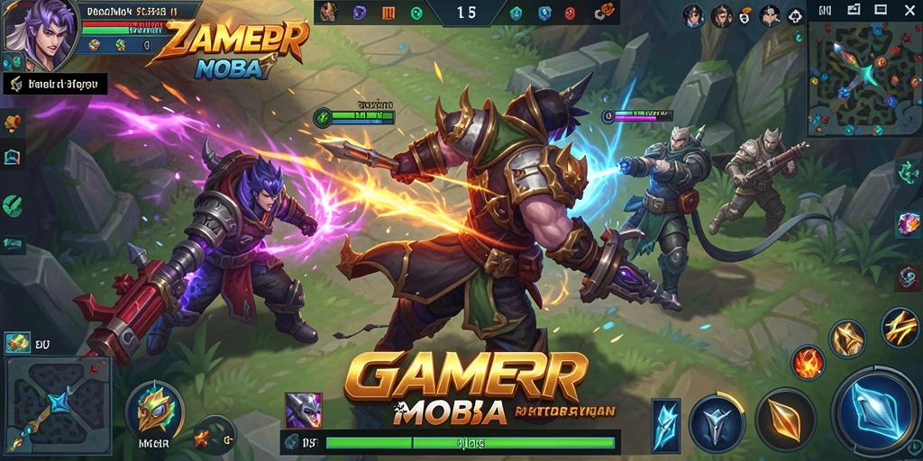 Tampilan gameplay GAMERP yang menegangkan dan seru dalam pertarungan MOBA.
