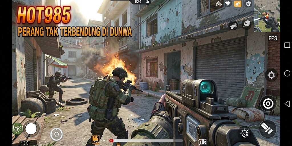 Tampilan gameplay seru FPS di HOT985 dengan aksi mendebarkan.