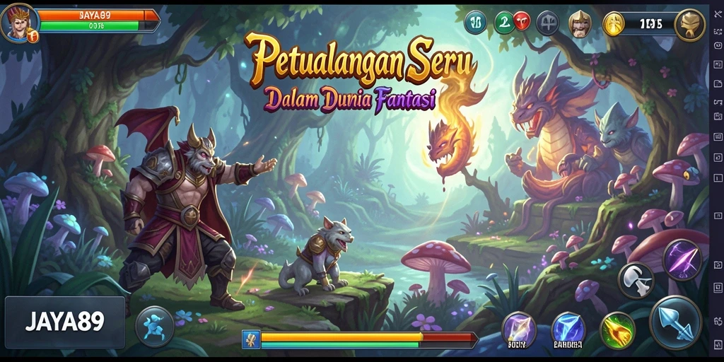 Screenshot utama JAYA89 menampilkan aksi gameplay di dunia petualangan.