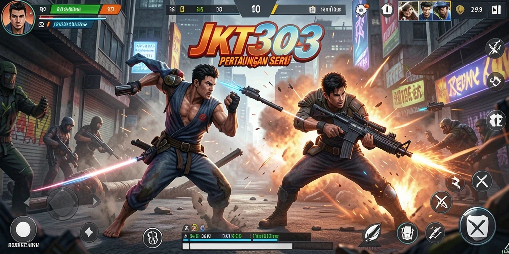Screenshot JKT303 menampilkan aksi pertarungan yang intens.