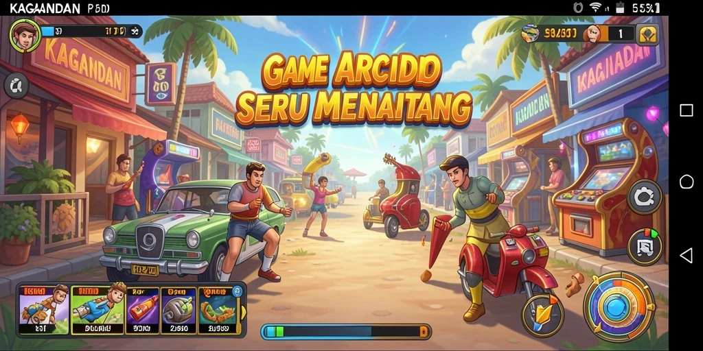 Tampilan gameplay KAGANDAN dengan karakter yang beraksi dan level yang beragam.