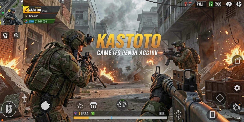 Tangkapan layar gameplay KASTOTO dengan aksi menegangkan di medan perang.