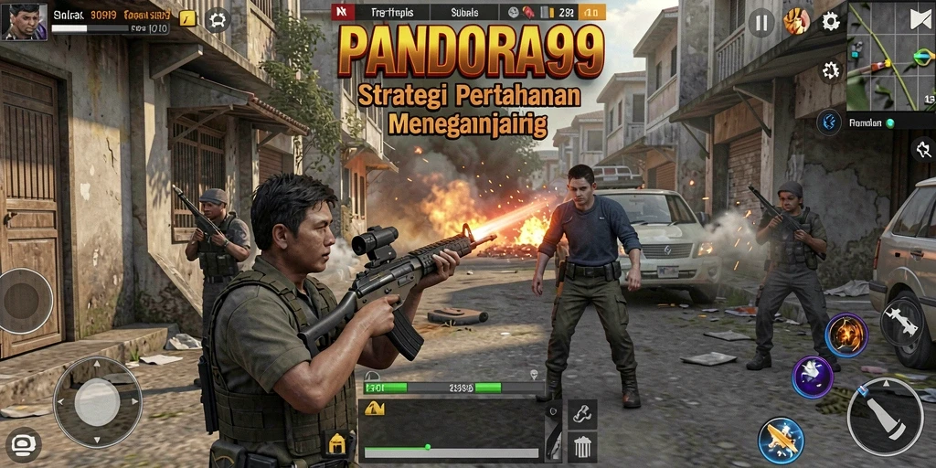 Tampilan gameplay menegangkan dari PANDORA99 dalam aksi Tower Defense.