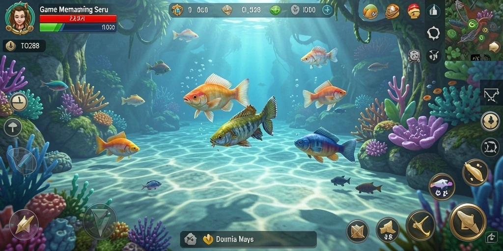 Screenshot gameplay TO288 menampilkan aksi memancing yang seru.