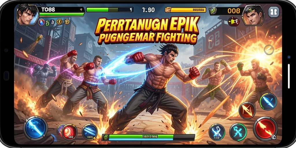 Screenshot TO88 menampilkan pertarungan seru dengan karakter unik.